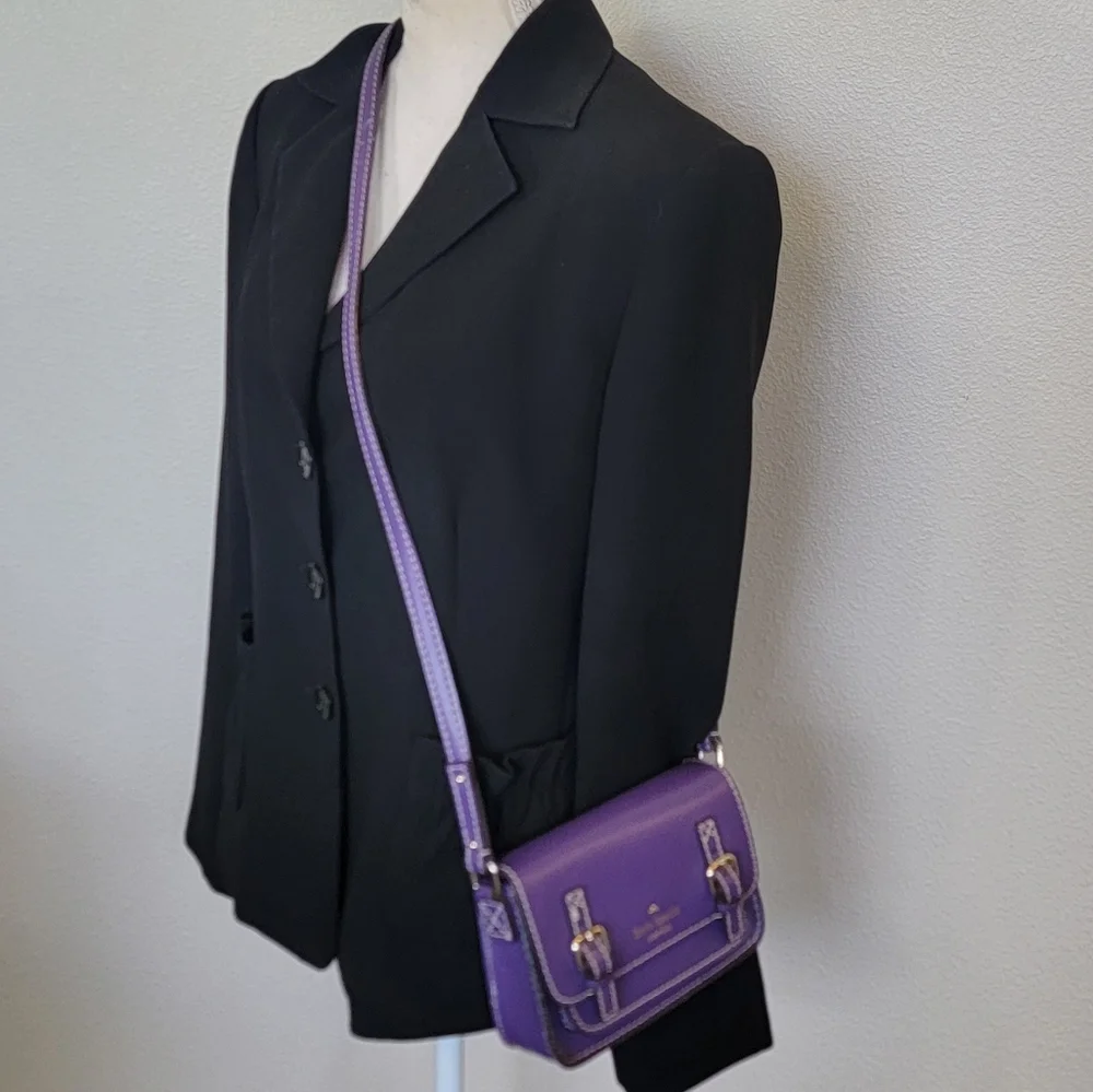 Kate Spade Purple Leather Essex Scout Crossbody Handbag Messenger Bag